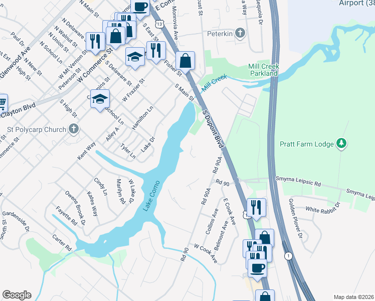 map of restaurants, bars, coffee shops, grocery stores, and more near in Smyrna