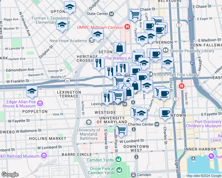 map of restaurants, bars, coffee shops, grocery stores, and more near 101 Independence Avenue Southeast in Washington
