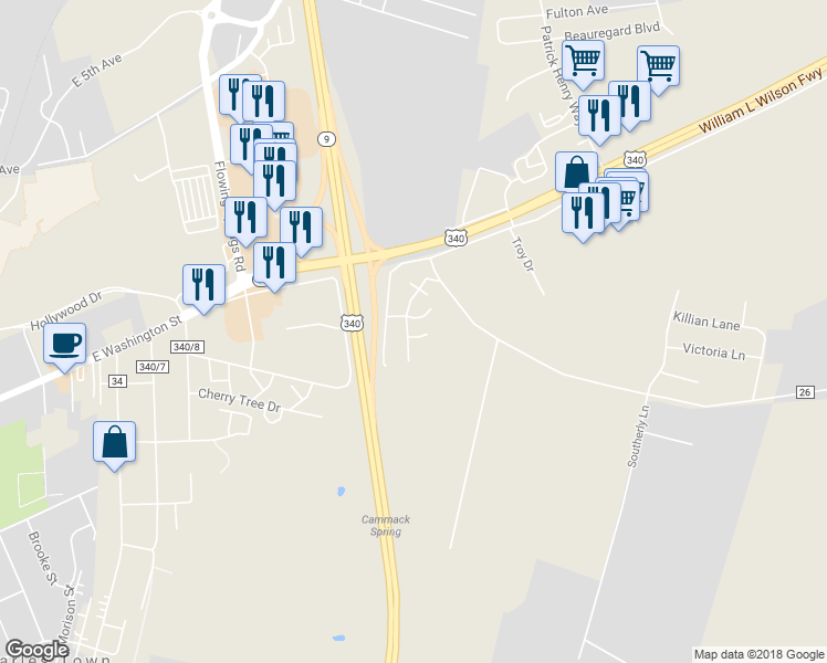 map of restaurants, bars, coffee shops, grocery stores, and more near 9 Talcon Court in Charles Town