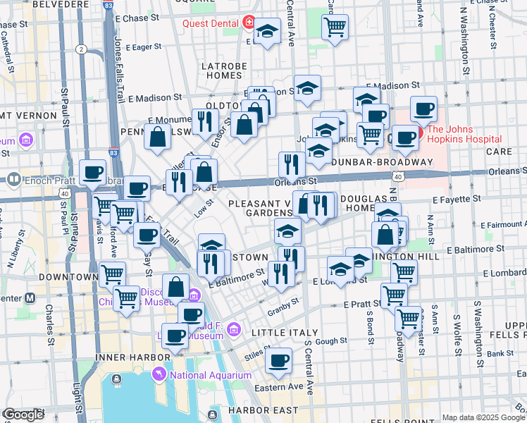 map of restaurants, bars, coffee shops, grocery stores, and more near 101 Independence Avenue Southeast in Washington
