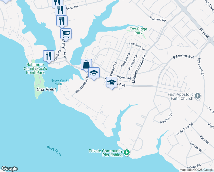 map of restaurants, bars, coffee shops, grocery stores, and more near 1000 South Marlyn Avenue in Essex