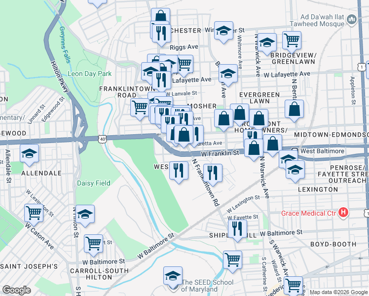 map of restaurants, bars, coffee shops, grocery stores, and more near 101 Independence Avenue Southeast in Washington