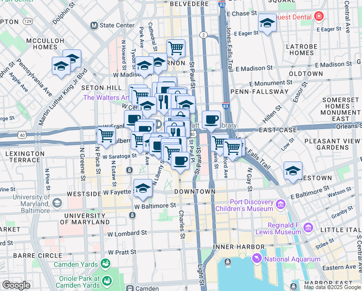 map of restaurants, bars, coffee shops, grocery stores, and more near 101 Independence Avenue Southeast in Washington