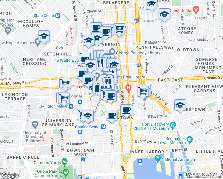 map of restaurants, bars, coffee shops, grocery stores, and more near 101 Independence Avenue Southeast in Washington