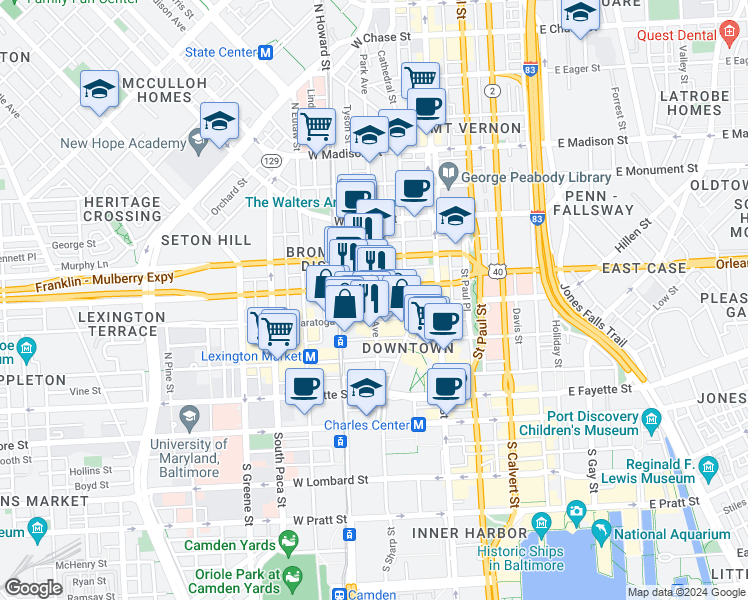 map of restaurants, bars, coffee shops, grocery stores, and more near 101 Independence Avenue Southeast in Washington