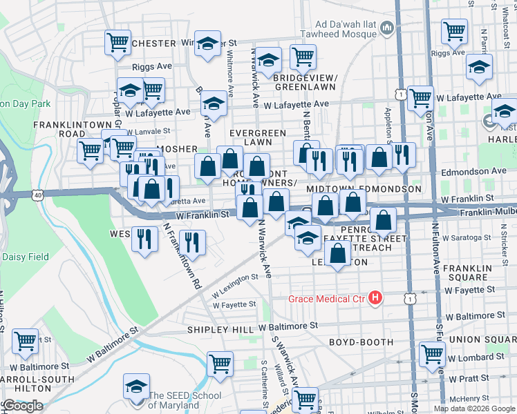 map of restaurants, bars, coffee shops, grocery stores, and more near 101 Independence Avenue Southeast in Washington
