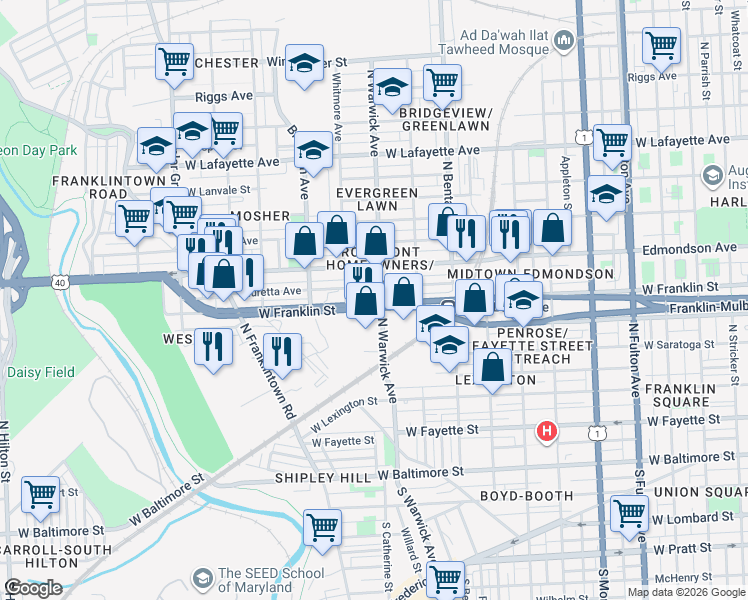 map of restaurants, bars, coffee shops, grocery stores, and more near 101 Independence Avenue Southeast in Washington