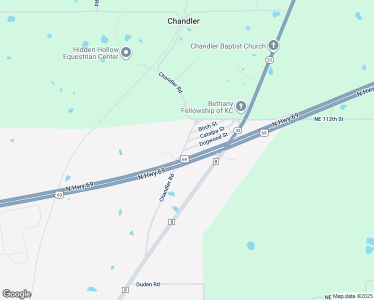 map of restaurants, bars, coffee shops, grocery stores, and more near 3810 Chandler Road in Liberty
