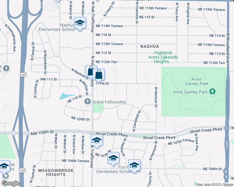 map of restaurants, bars, coffee shops, grocery stores, and more near 11013 North Kenwood Avenue in Kansas City