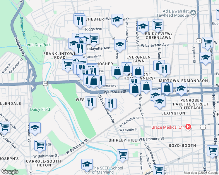 map of restaurants, bars, coffee shops, grocery stores, and more near 101 Independence Avenue Southeast in Washington