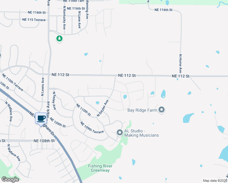 map of restaurants, bars, coffee shops, grocery stores, and more near 9123 Northeast 111th Place in Kansas City