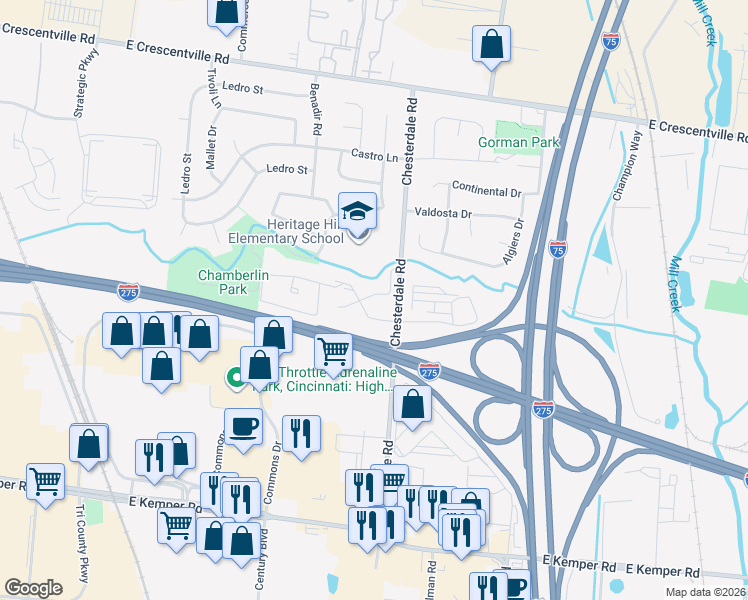 map of restaurants, bars, coffee shops, grocery stores, and more near 1315 Chesterwood Court in Springdale