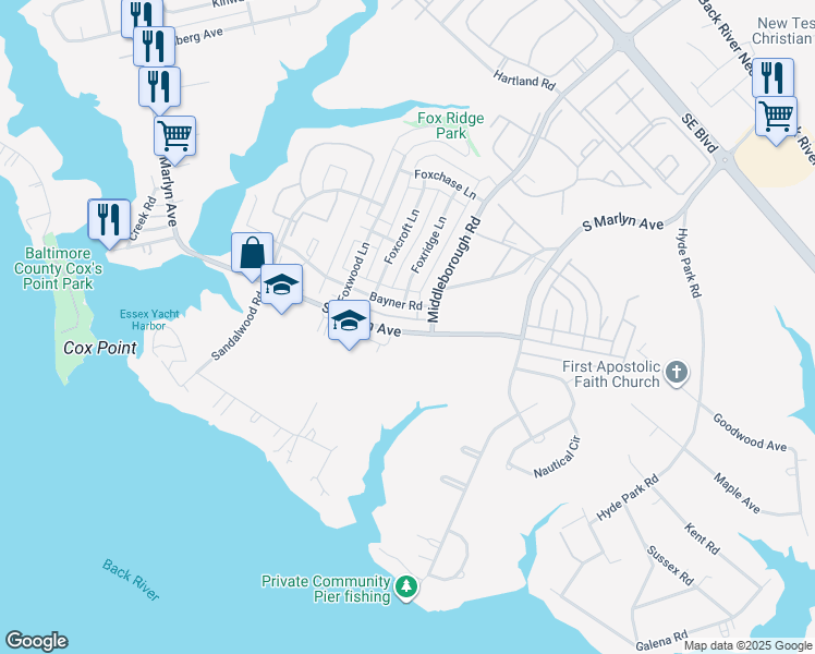 map of restaurants, bars, coffee shops, grocery stores, and more near 1063 South Marlyn Avenue in Essex
