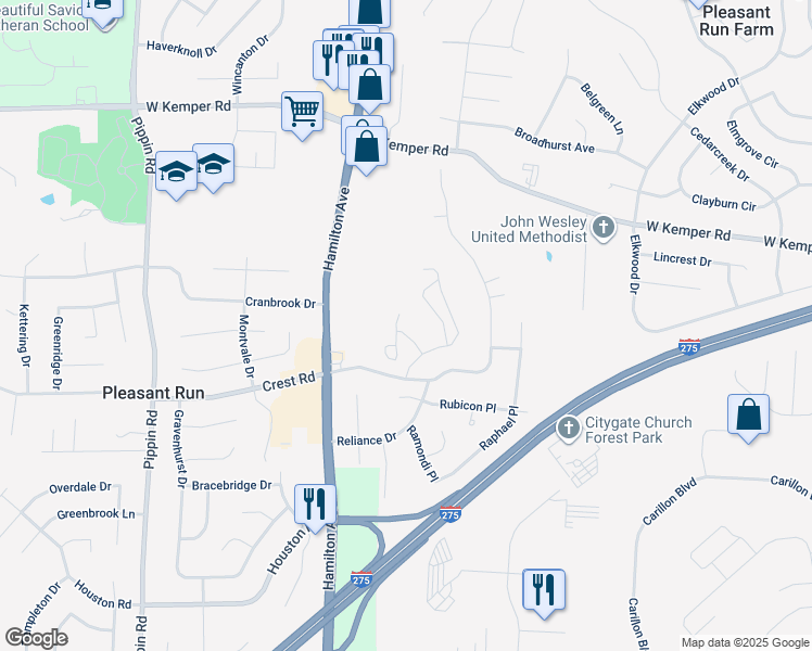 map of restaurants, bars, coffee shops, grocery stores, and more near 11650 Kodiak Drive in Cincinnati