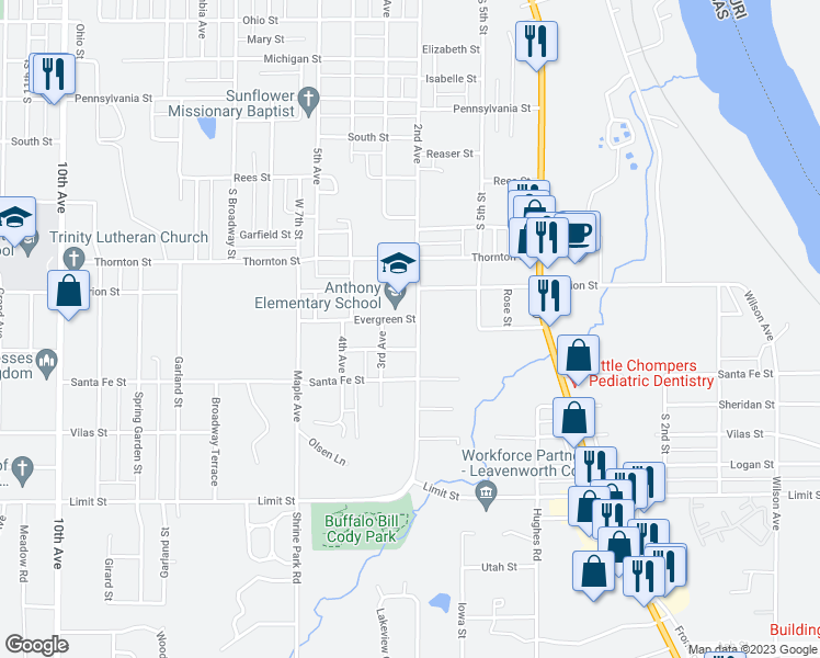 map of restaurants, bars, coffee shops, grocery stores, and more near 2306 2nd Avenue in Leavenworth