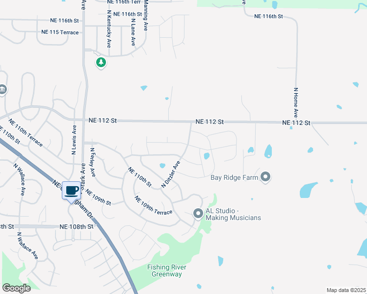 map of restaurants, bars, coffee shops, grocery stores, and more near 9123 Northeast 111th Place in Kansas City
