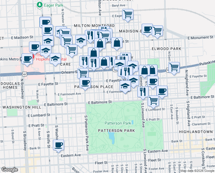 map of restaurants, bars, coffee shops, grocery stores, and more near 101 Independence Avenue Southeast in Washington