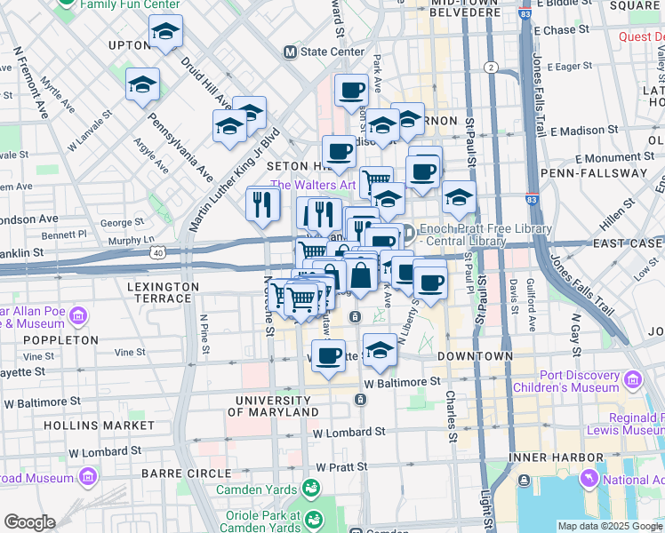 map of restaurants, bars, coffee shops, grocery stores, and more near 101 Independence Avenue Southeast in Washington