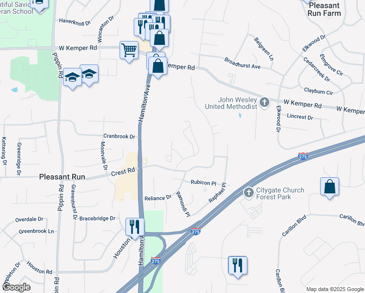 map of restaurants, bars, coffee shops, grocery stores, and more near 11650 Kodiak Drive in Cincinnati