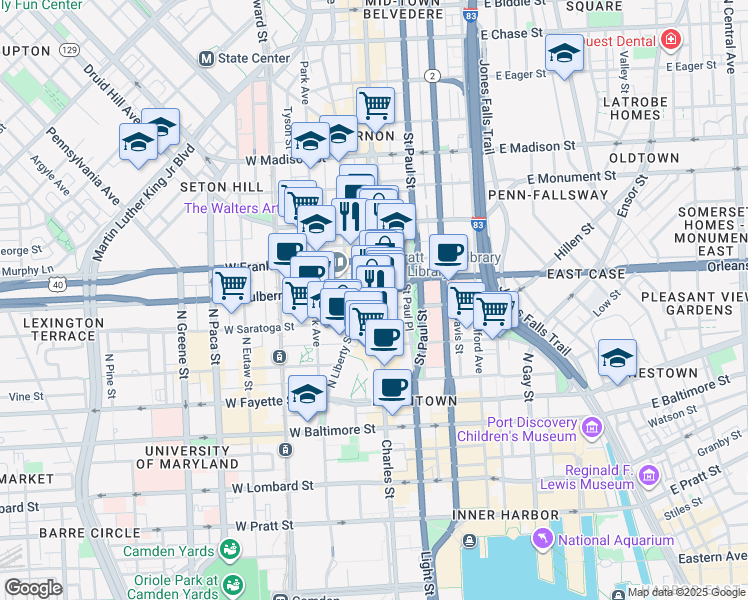 map of restaurants, bars, coffee shops, grocery stores, and more near 101 Independence Avenue Southeast in Washington