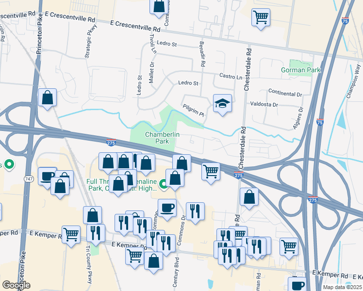 map of restaurants, bars, coffee shops, grocery stores, and more near 948 Chesterdale Court in Springdale