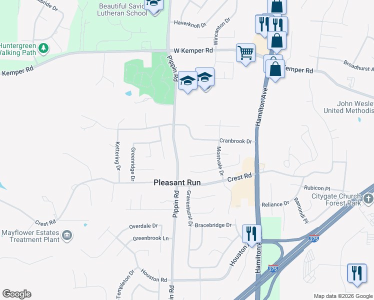 map of restaurants, bars, coffee shops, grocery stores, and more near 2578 Willowspring Court in Cincinnati