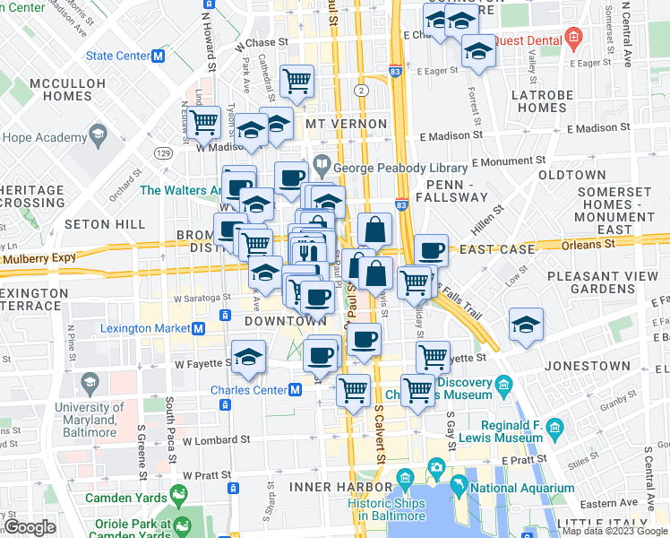 map of restaurants, bars, coffee shops, grocery stores, and more near 101 Independence Avenue Southeast in Washington