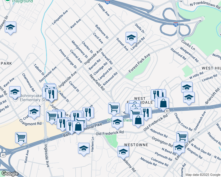 map of restaurants, bars, coffee shops, grocery stores, and more near 1400 North Forest Park Avenue in Woodlawn
