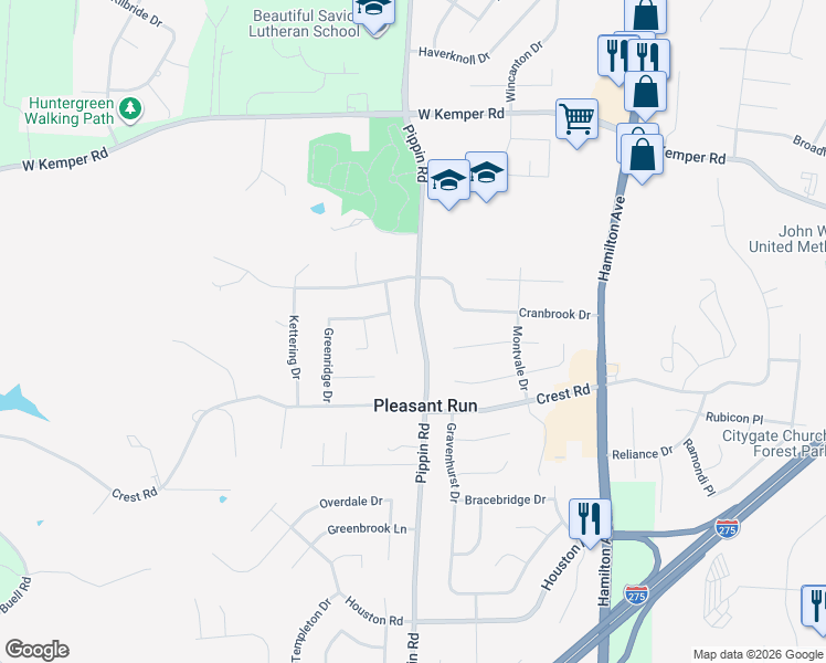 map of restaurants, bars, coffee shops, grocery stores, and more near 11629 Pippin Road in Cincinnati