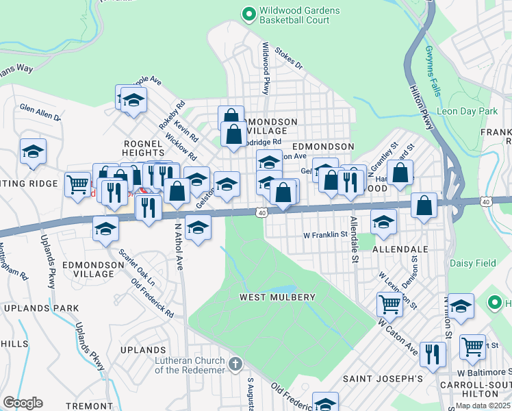 map of restaurants, bars, coffee shops, grocery stores, and more near 4108 Edmondson Avenue in Baltimore