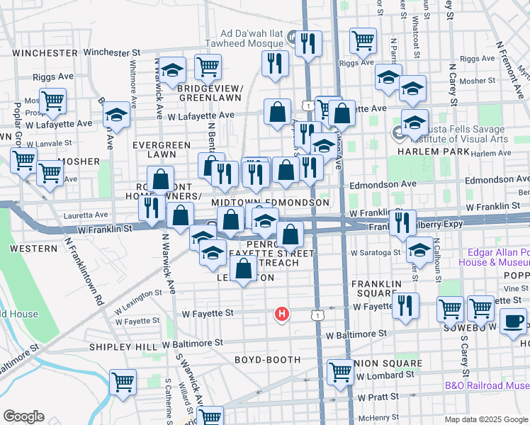 map of restaurants, bars, coffee shops, grocery stores, and more near 101 Independence Avenue Southeast in Washington