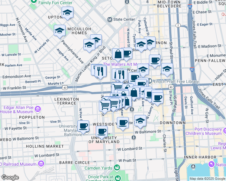 map of restaurants, bars, coffee shops, grocery stores, and more near 101 Independence Avenue Southeast in Washington
