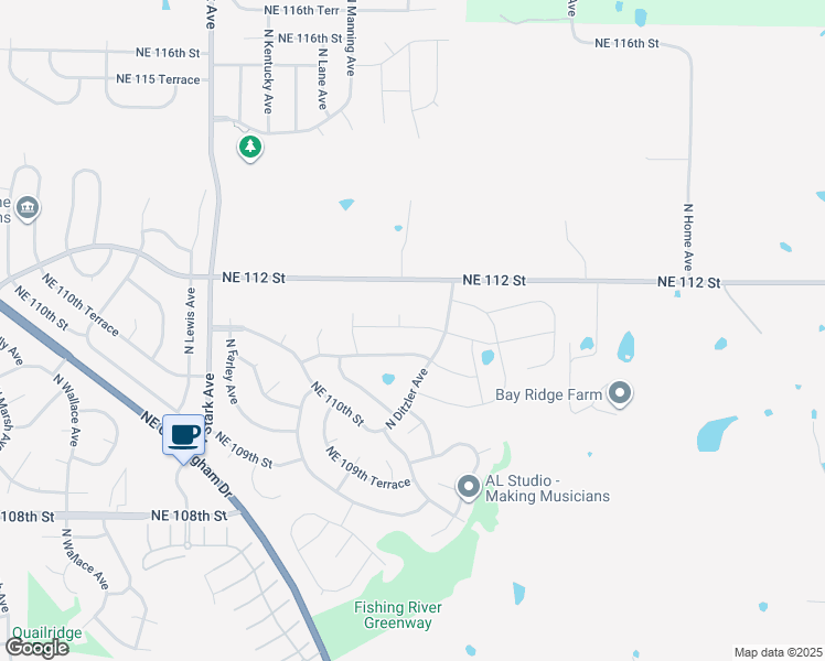 map of restaurants, bars, coffee shops, grocery stores, and more near 9102 Northeast 111th Street in Kansas City