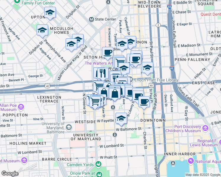 map of restaurants, bars, coffee shops, grocery stores, and more near 101 Independence Avenue Southeast in Washington