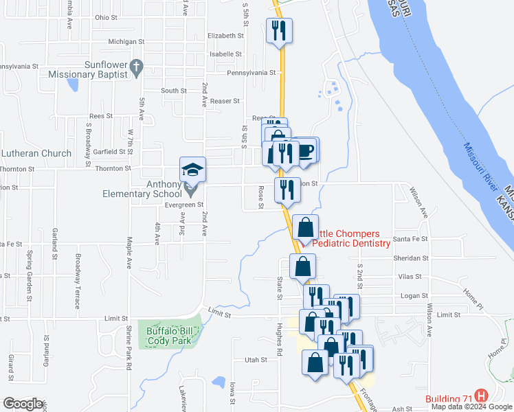 map of restaurants, bars, coffee shops, grocery stores, and more near 2222 Rose Street in Leavenworth
