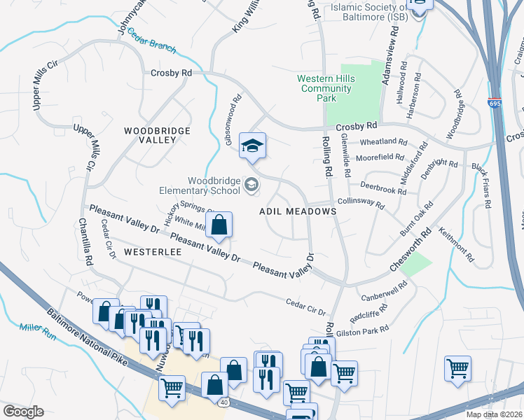 map of restaurants, bars, coffee shops, grocery stores, and more near 6435 Clifton Forge Circle in Catonsville