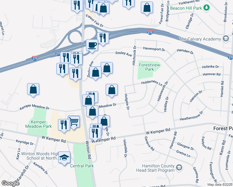 map of restaurants, bars, coffee shops, grocery stores, and more near 11760 Pellston Court in Cincinnati