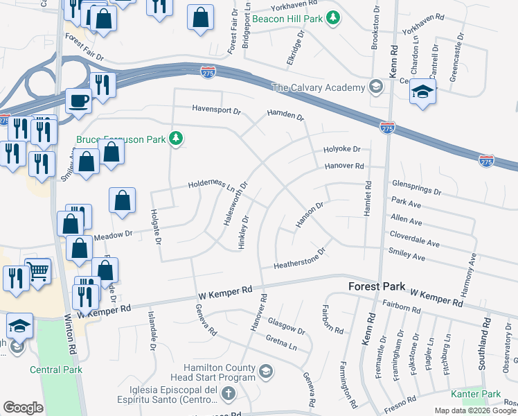 map of restaurants, bars, coffee shops, grocery stores, and more near 915 Holderness Lane in Cincinnati
