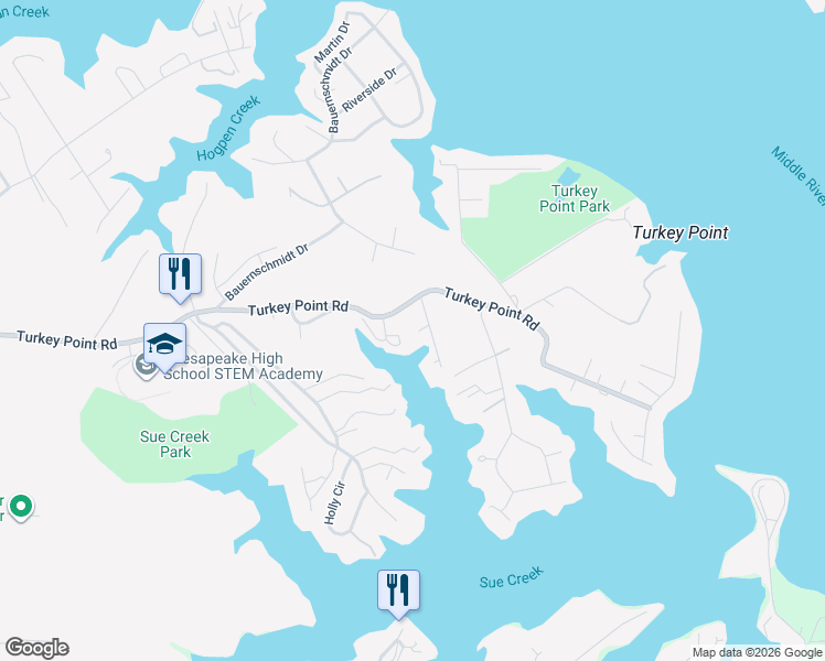 map of restaurants, bars, coffee shops, grocery stores, and more near 2032 William Avenue in Essex