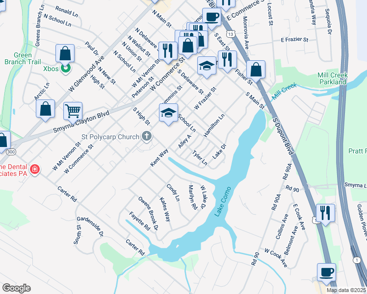 map of restaurants, bars, coffee shops, grocery stores, and more near 239 Tyler Lane in Smyrna