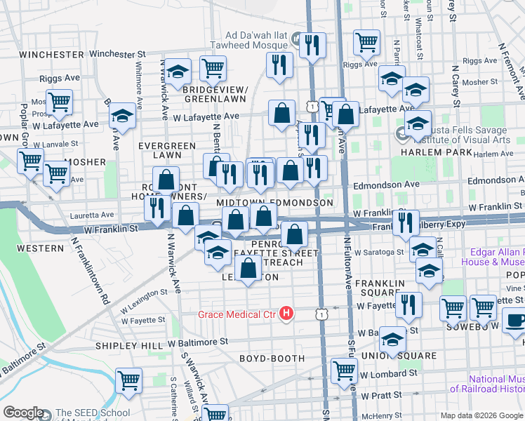 map of restaurants, bars, coffee shops, grocery stores, and more near 101 Independence Avenue Southeast in Washington