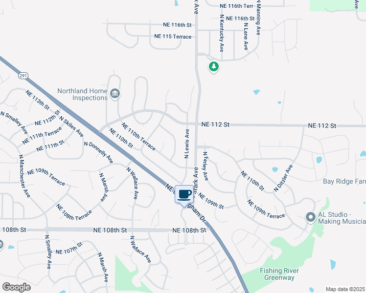 map of restaurants, bars, coffee shops, grocery stores, and more near 11056 North Lewis Avenue in Kansas City