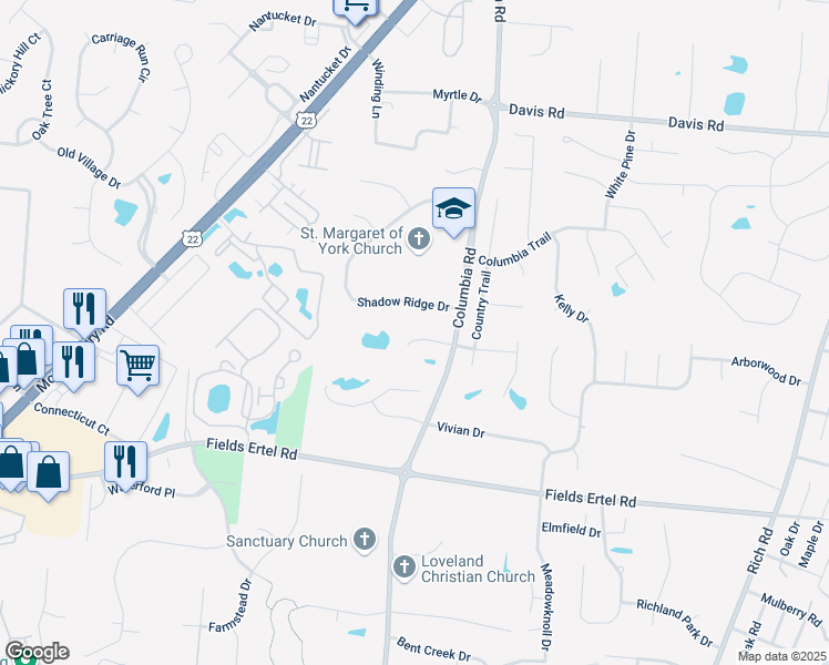 map of restaurants, bars, coffee shops, grocery stores, and more near 3230 Pauls Pointe Drive in Loveland