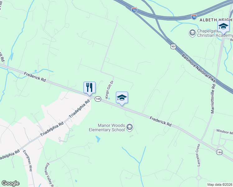 map of restaurants, bars, coffee shops, grocery stores, and more near 11678 Frederick Road in Ellicott City