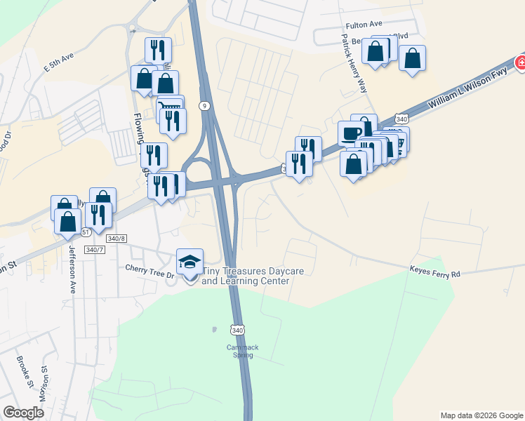 map of restaurants, bars, coffee shops, grocery stores, and more near 93 Willow Brook Drive in Charles Town