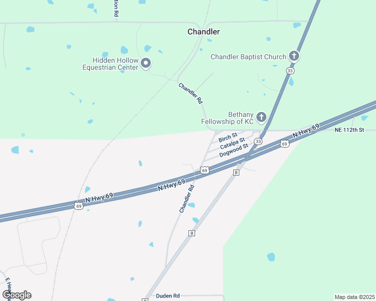 map of restaurants, bars, coffee shops, grocery stores, and more near 3810 Chandler Road in Liberty