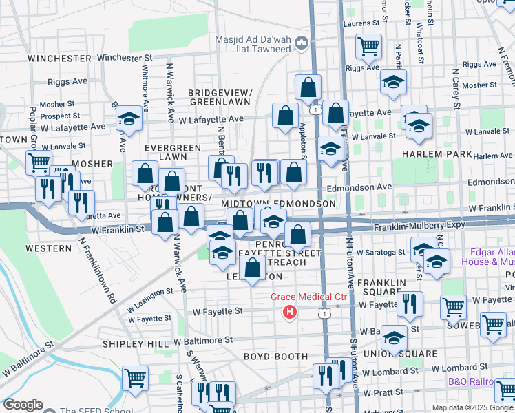 map of restaurants, bars, coffee shops, grocery stores, and more near 101 Independence Avenue Southeast in Washington
