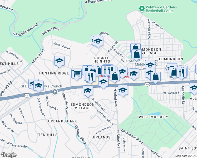 map of restaurants, bars, coffee shops, grocery stores, and more near 4528 Edmondson Avenue in Baltimore