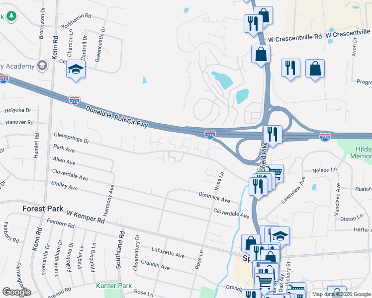 map of restaurants, bars, coffee shops, grocery stores, and more near 4 Boxwood Court in Cincinnati