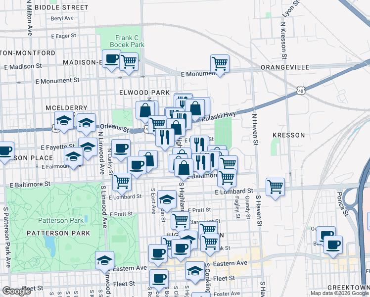 map of restaurants, bars, coffee shops, grocery stores, and more near 101 Independence Avenue Southeast in Washington